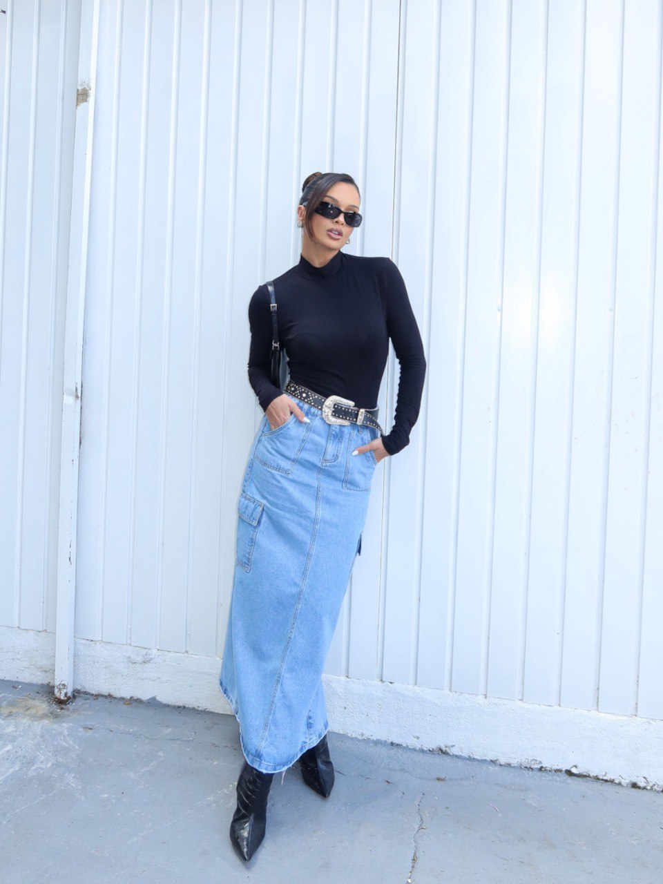 Saia Jeans Longa Cargo