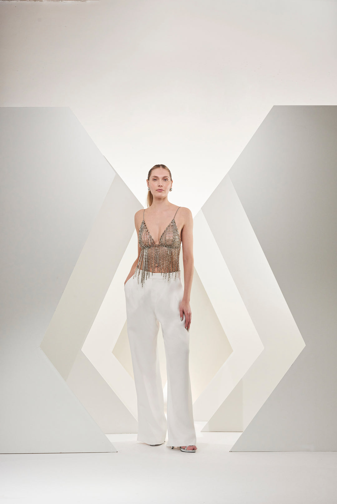 Top Franja Strass Caos