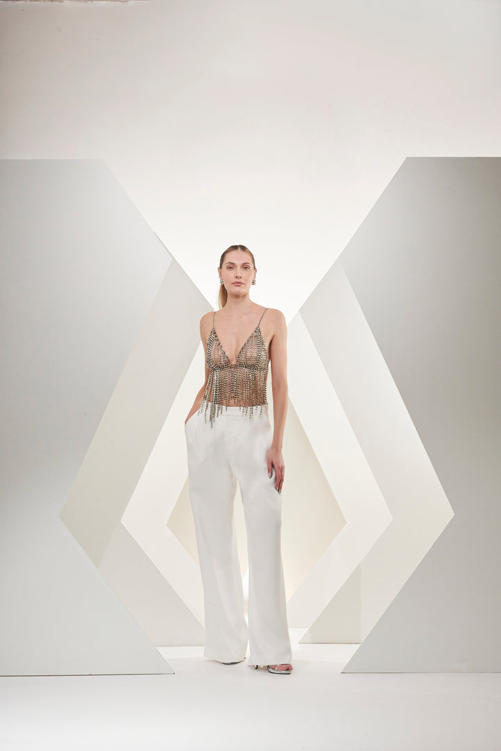 Top Franja Strass Caos