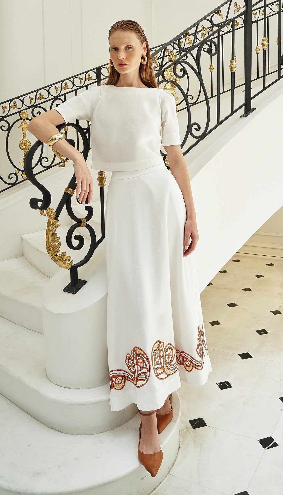 Anne Fernandes Cropped+Midi Skirt Set
