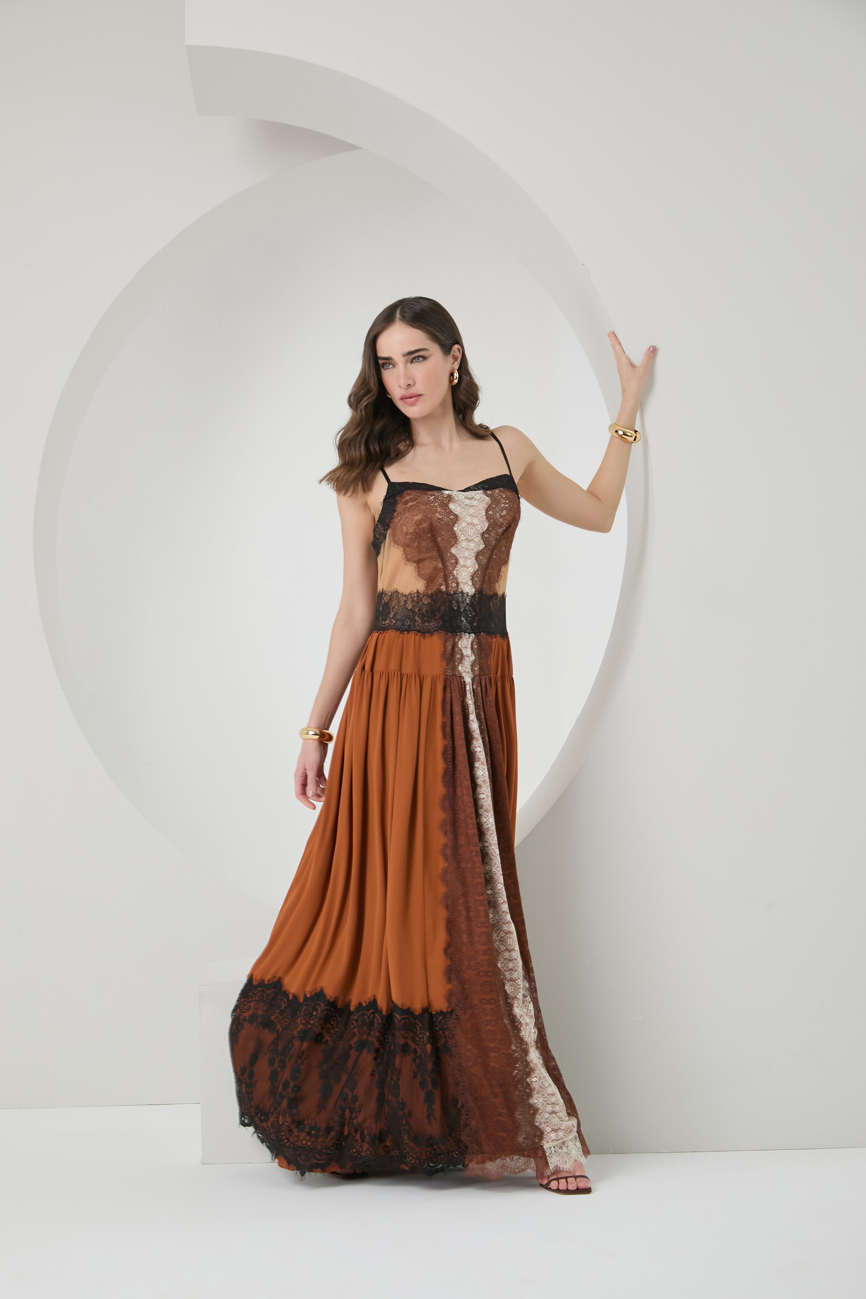 chinese dress ladies Edikted Sheer Mesh & Lace Patchwork Maxi Dress - Black main image 1