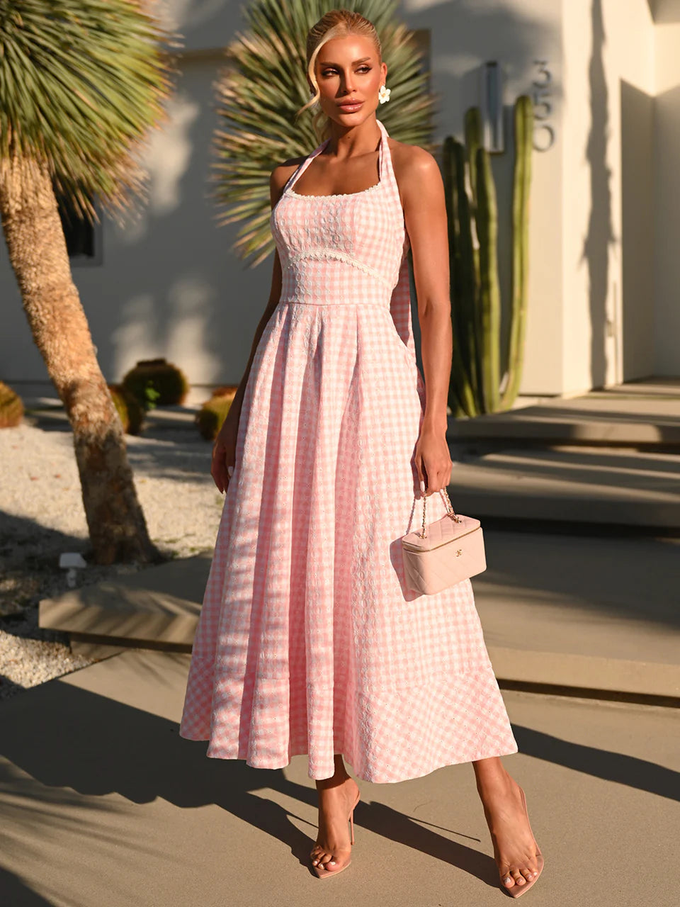 Vestido Midi Xadrez Pink – MissChicFashion