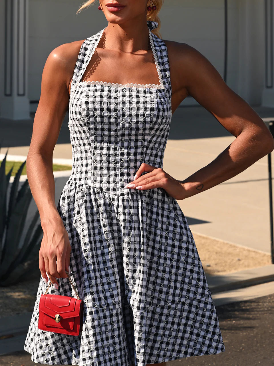 Glam Checkered Short Dress