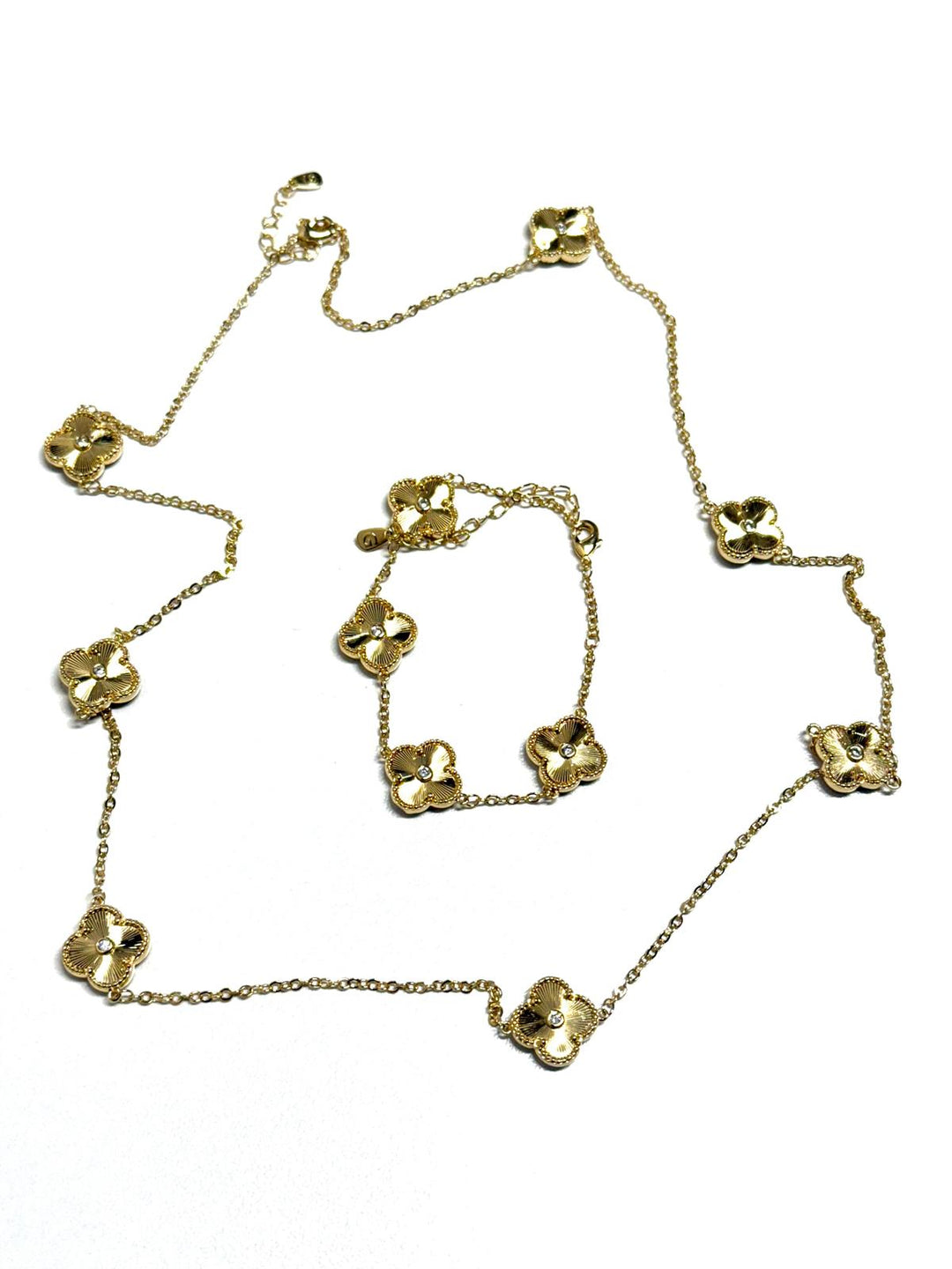 Micro Zirconia Flower Necklace+Bracelet Set