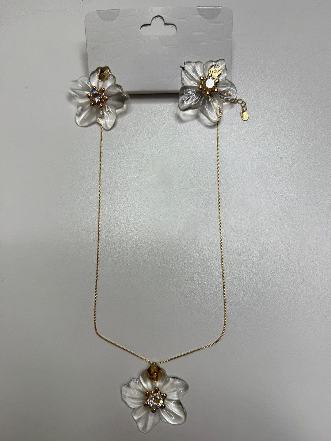 Conjunto Colar+Brinco Flor Cristal