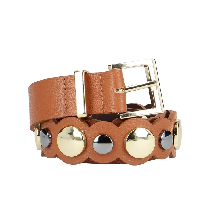 Luiza Barcelos Metallic Leather Belt with Rivets