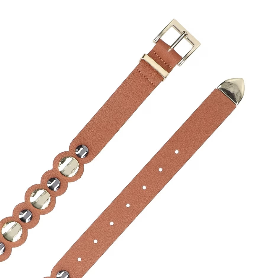 Luiza Barcelos Metallic Leather Belt with Rivets