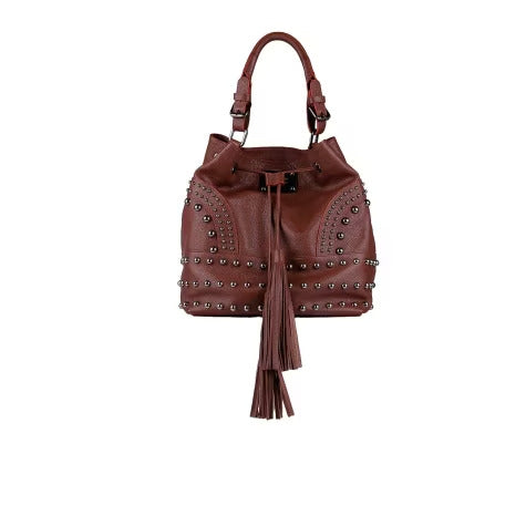 Medium Leather Bucket Bag with Rivets