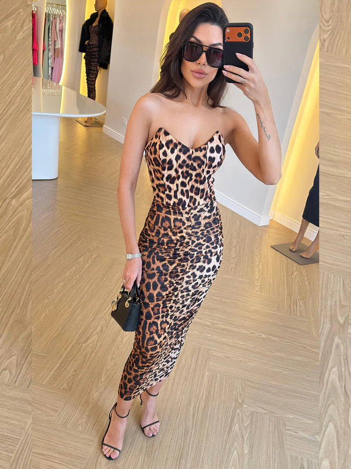 Animal Print Corset Midi Dress