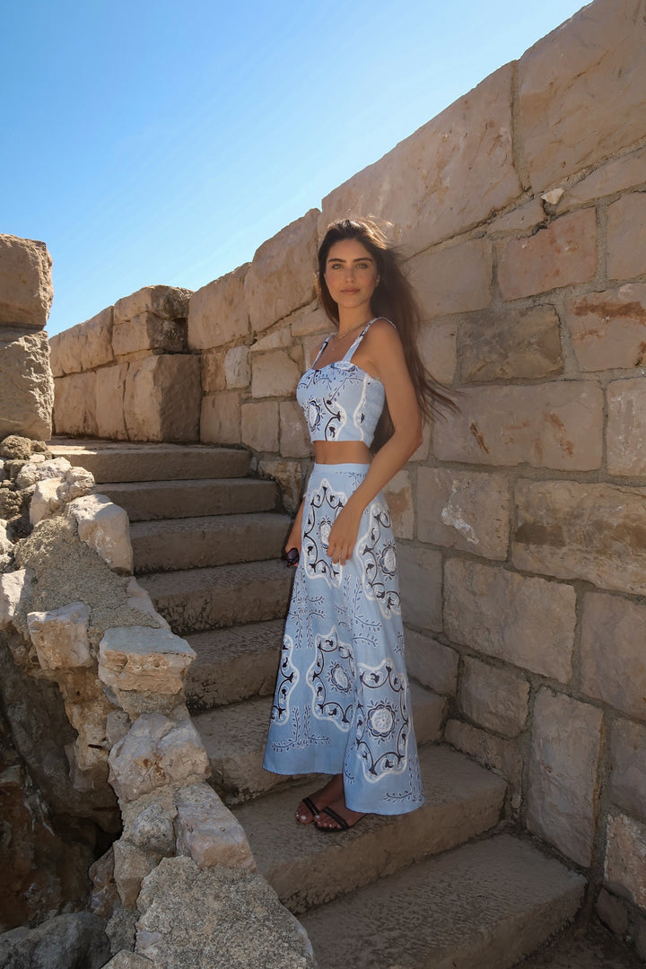 Skunk Embroidered Top+Midi Skirt Set