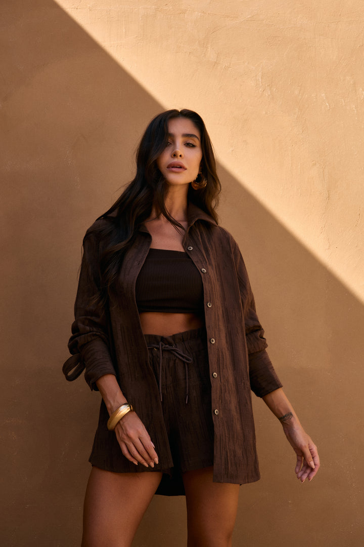 Textured Shirt+Shorts Set