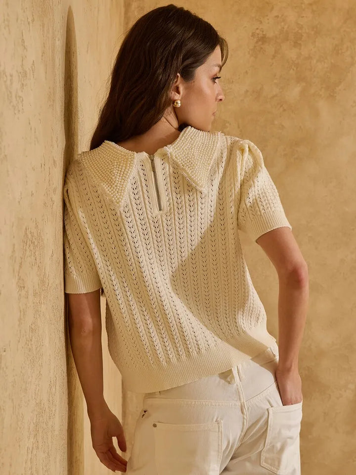 Blusa Tricot Gola Pérolas