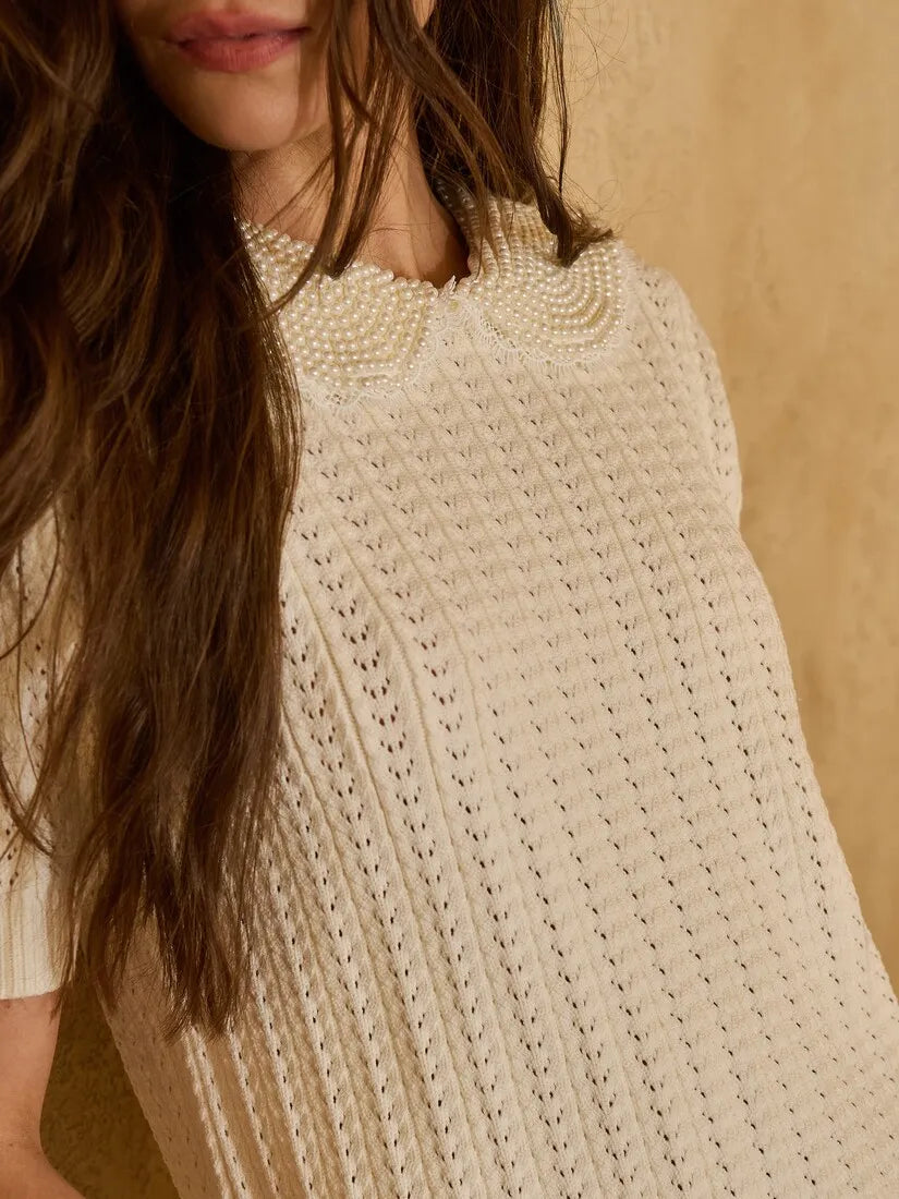Blusa Tricot Gola Pérolas