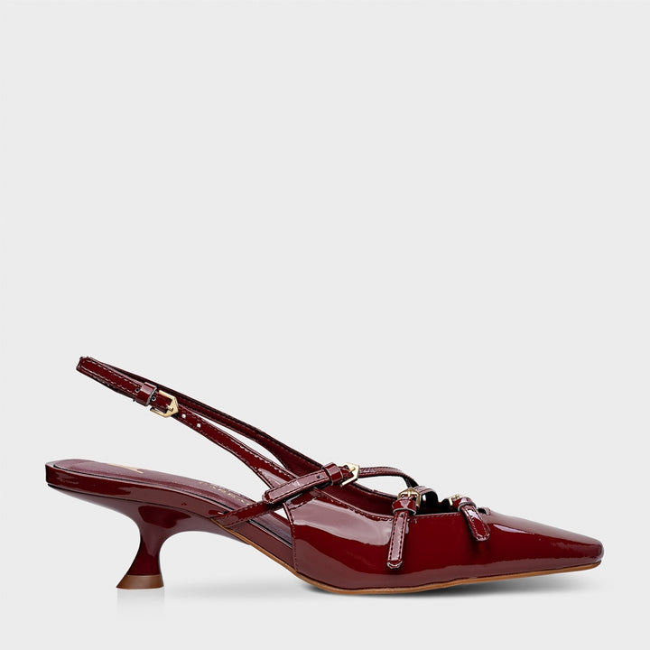 Patent Leather Slingback Pumps with Buckles