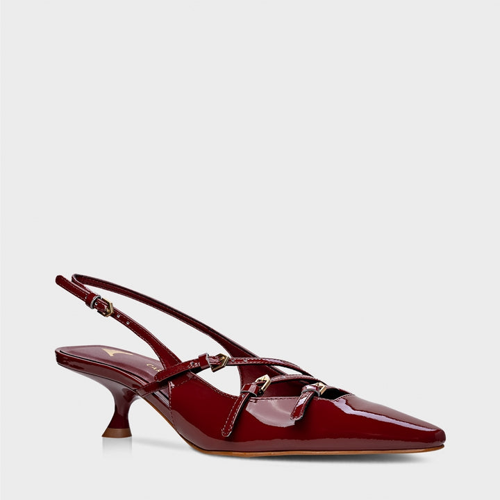 Patent Leather Slingback Pumps with Buckles