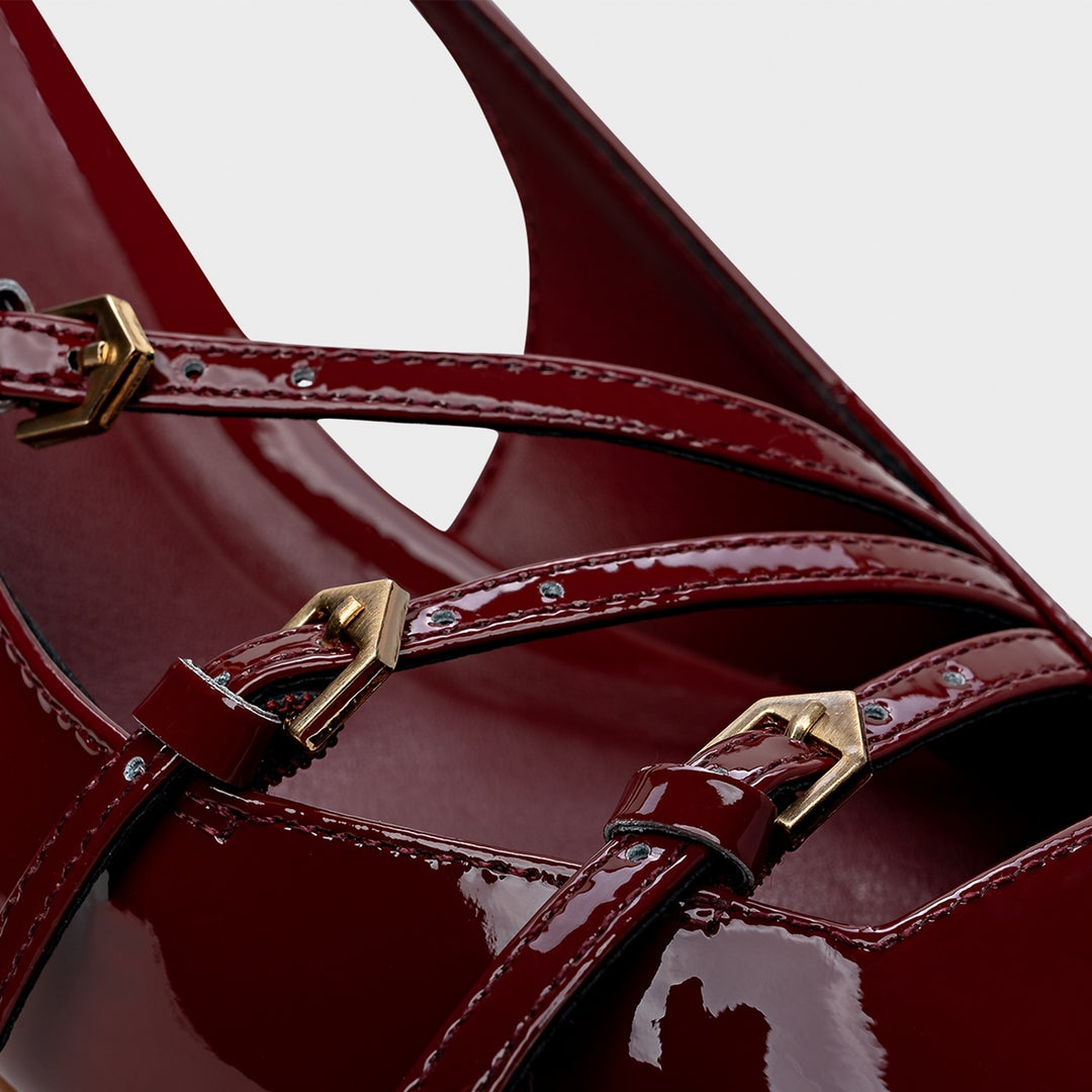 Patent Leather Slingback Pumps with Buckles