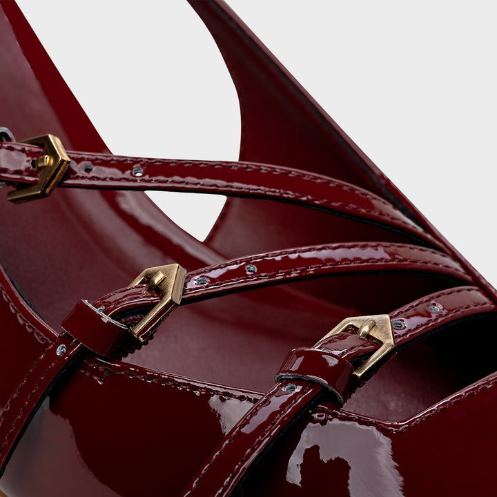 Patent Leather Slingback Pumps with Buckles