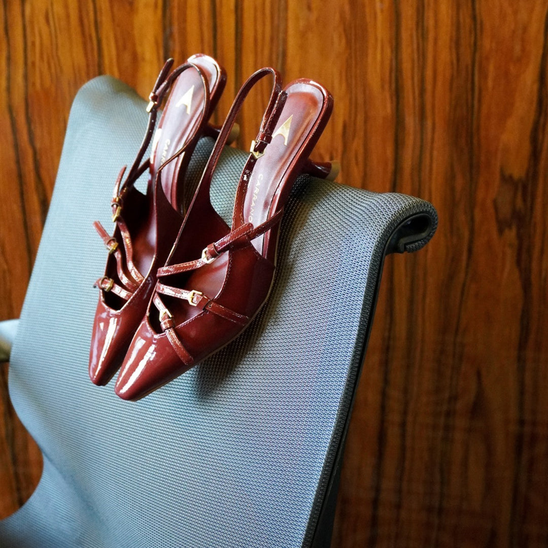 Patent Leather Slingback Pumps with Buckles