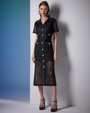 Cropped Shirt + Midi Skirt Set