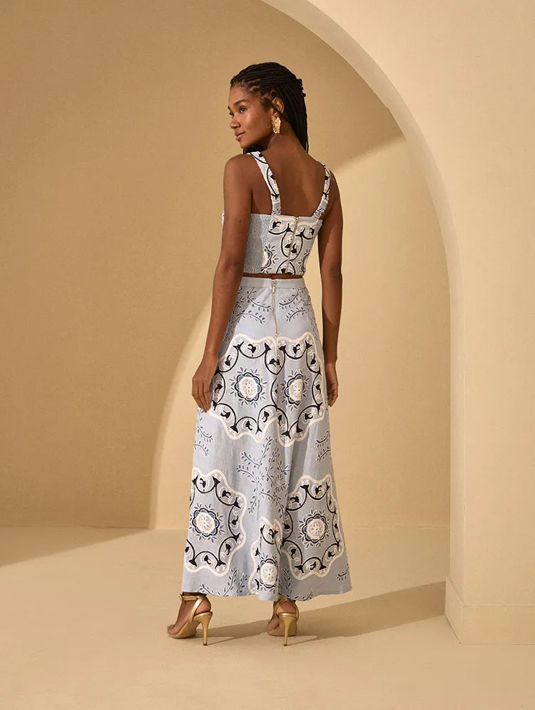Skunk Embroidered Top+Midi Skirt Set