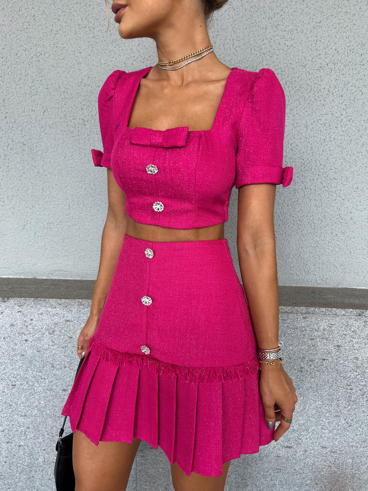 Tweed Pleated Skirt + Crop Top Set