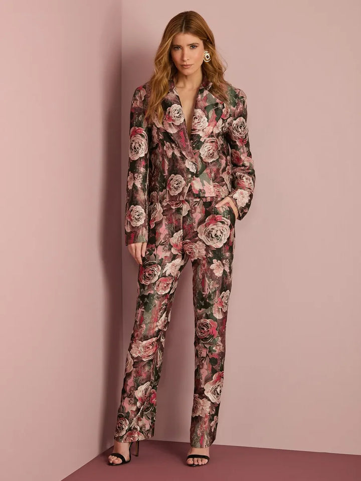 Calça Reta Jacquard Floral