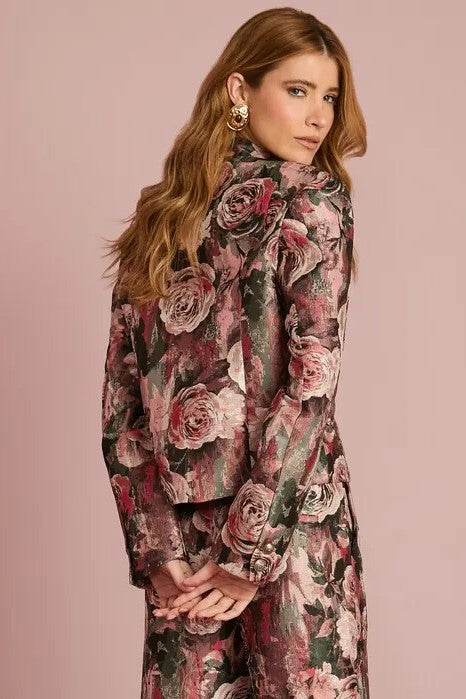 Cropped Floral Jacquard Blazer