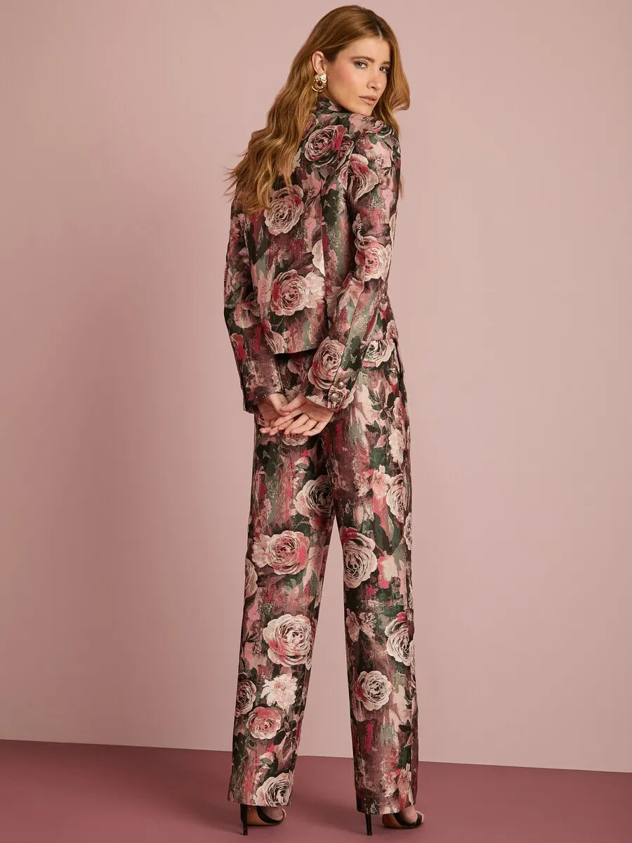 Calça Reta Jacquard Floral