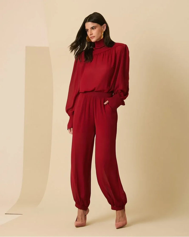 Blouse and Pants Set with Bow