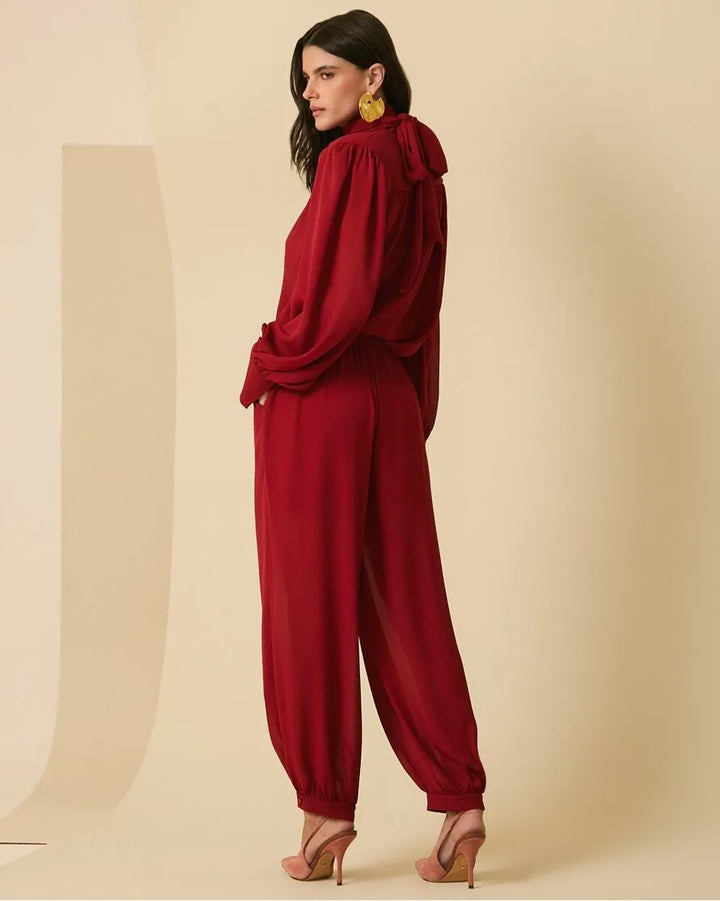 Blouse and Pants Set with Bow