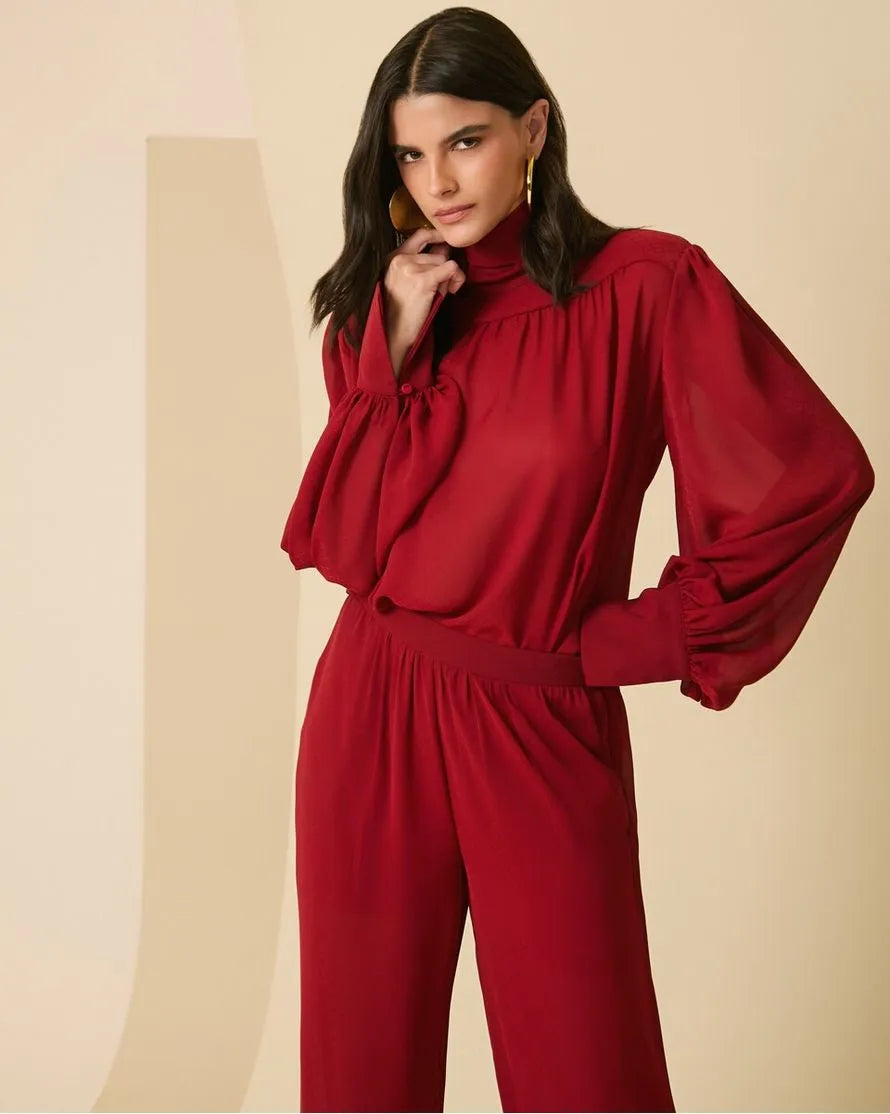 Blouse and Pants Set with Bow