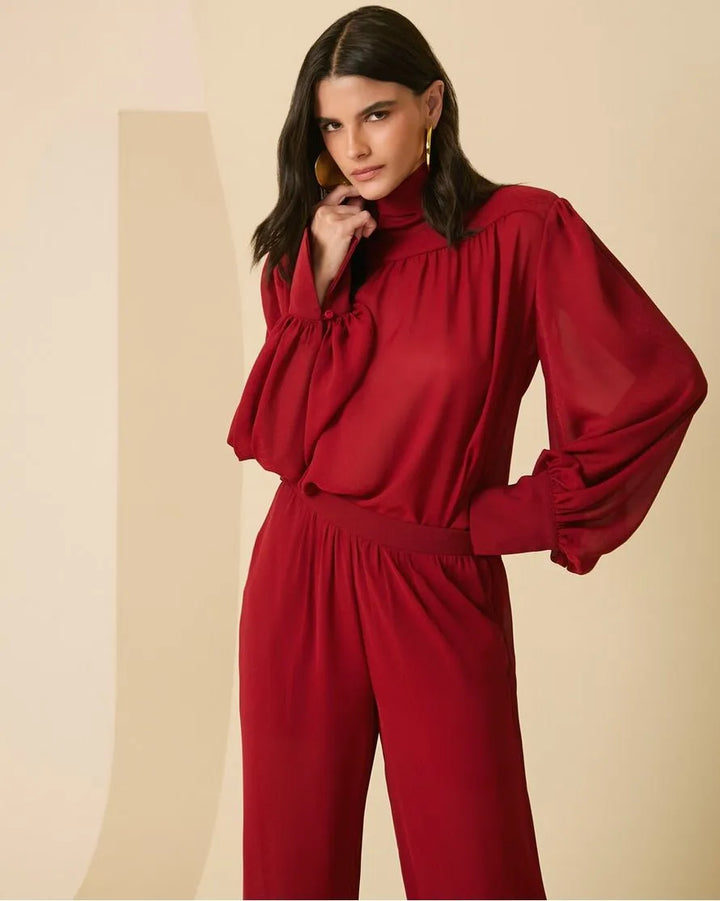 Blouse and Pants Set with Bow