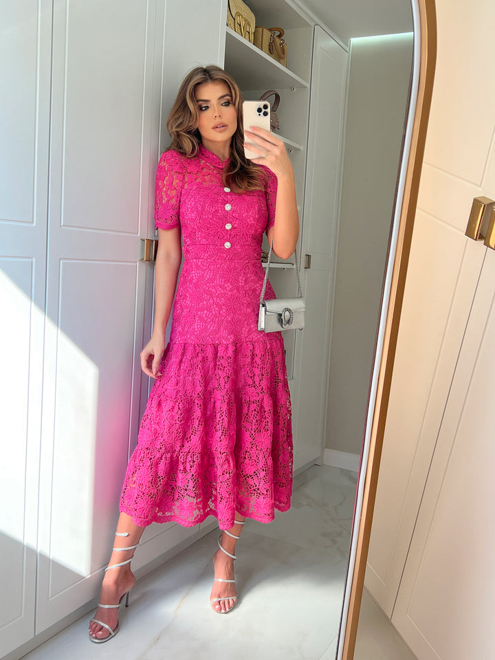 Guipure Lace Midi Dress