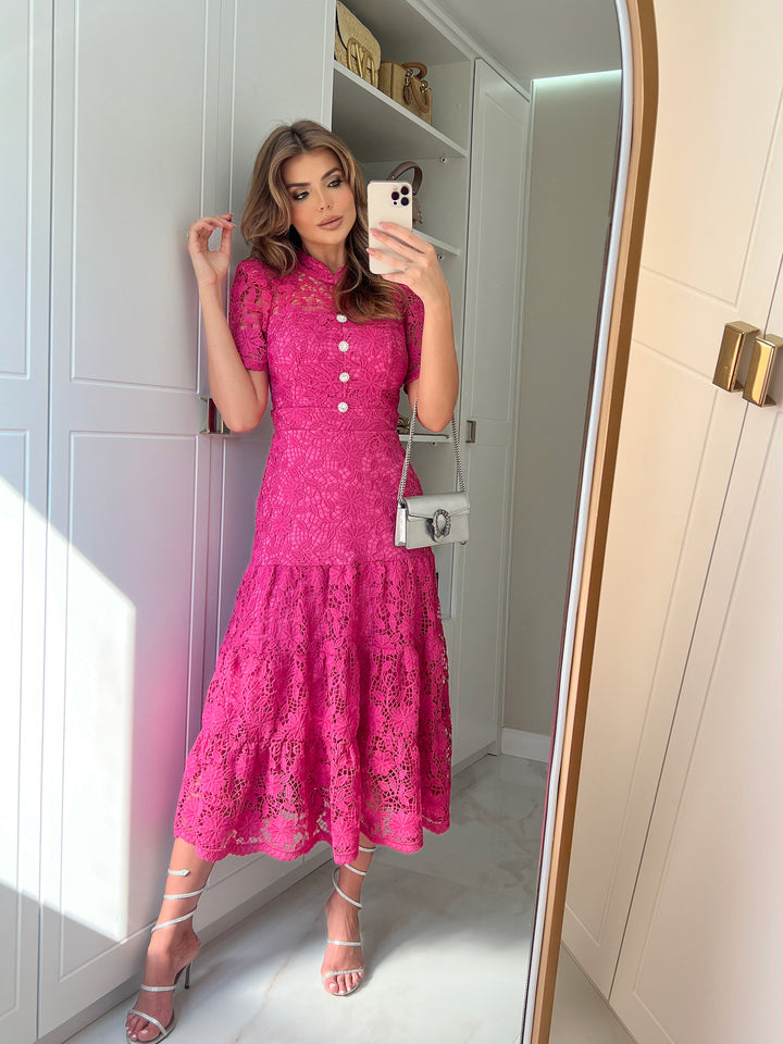 Guipure Lace Midi Dress