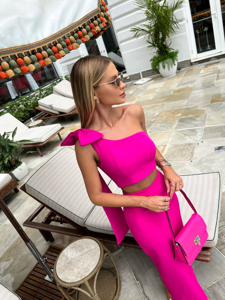 Pink Lemonade Asymmetrical Skirt+Cropped Top Set
