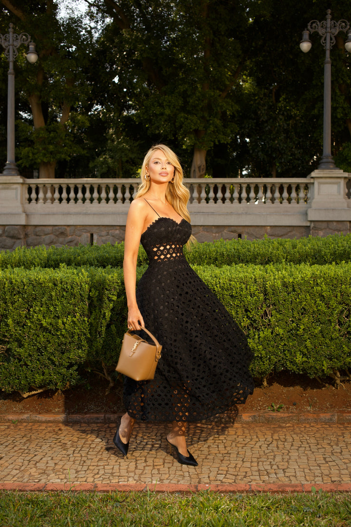 Pink Lemonade Guipure Lace Midi Dress