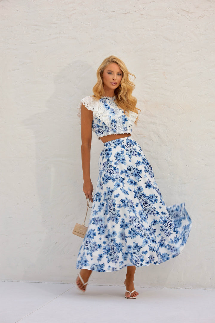 Midi Skirt + Floral Crop Top Set