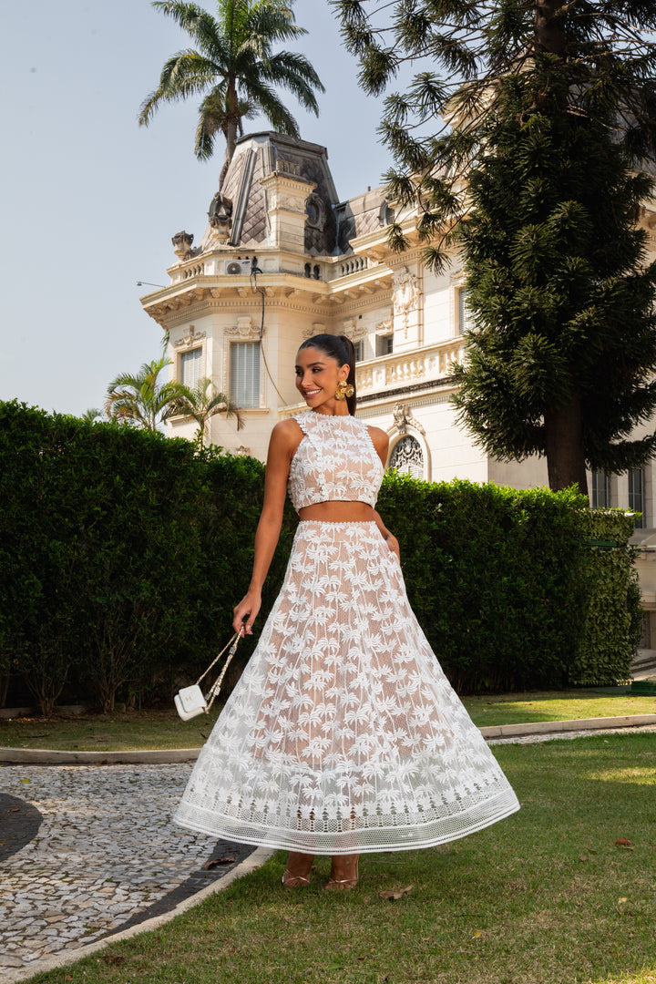 Lace Top+Midi Godet Skirt Set