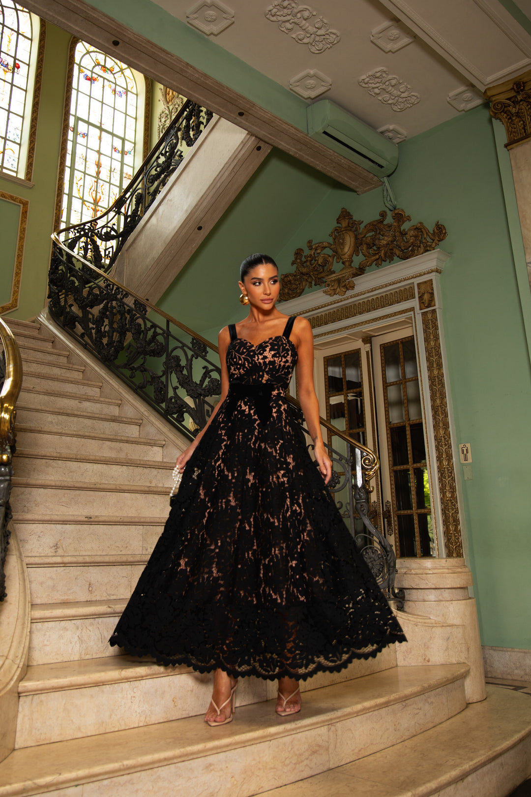 Lace Godet Midi Dress