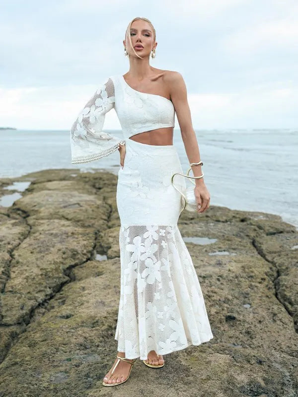 Vestido Midi Assimétrico Crochê