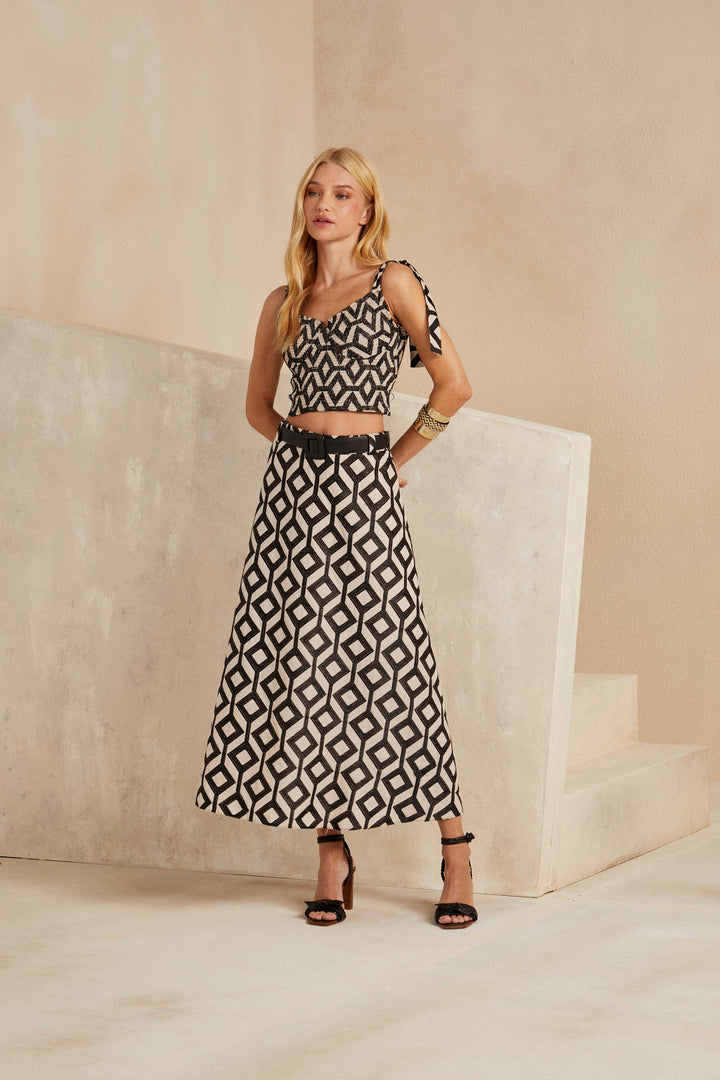 Skunk Cropped Top+Midi Skirt Set