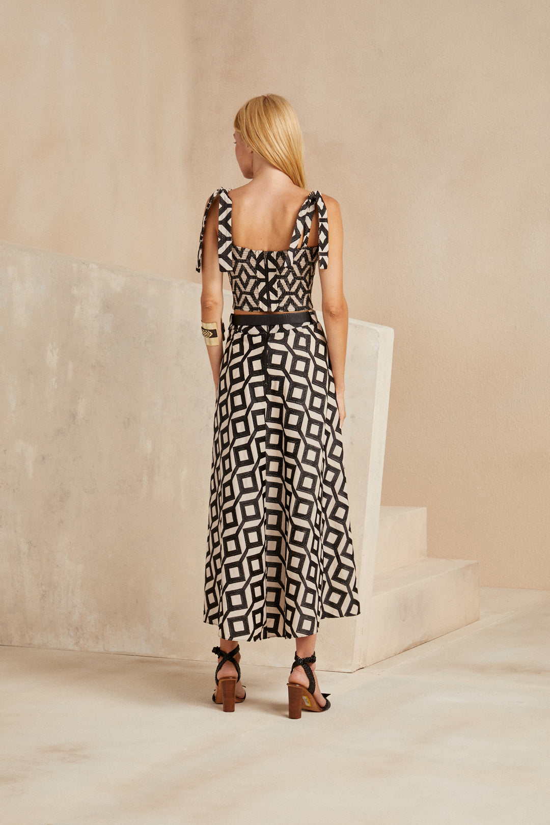 Skunk Cropped Top+Midi Skirt Set