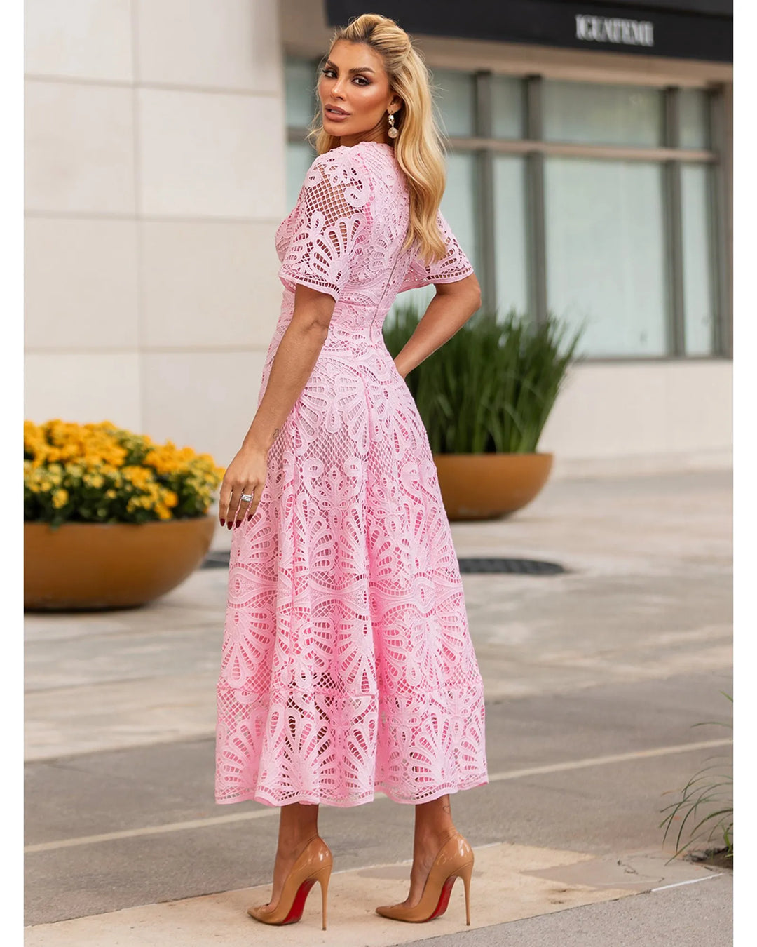 Guipure Lace Midi Dress
