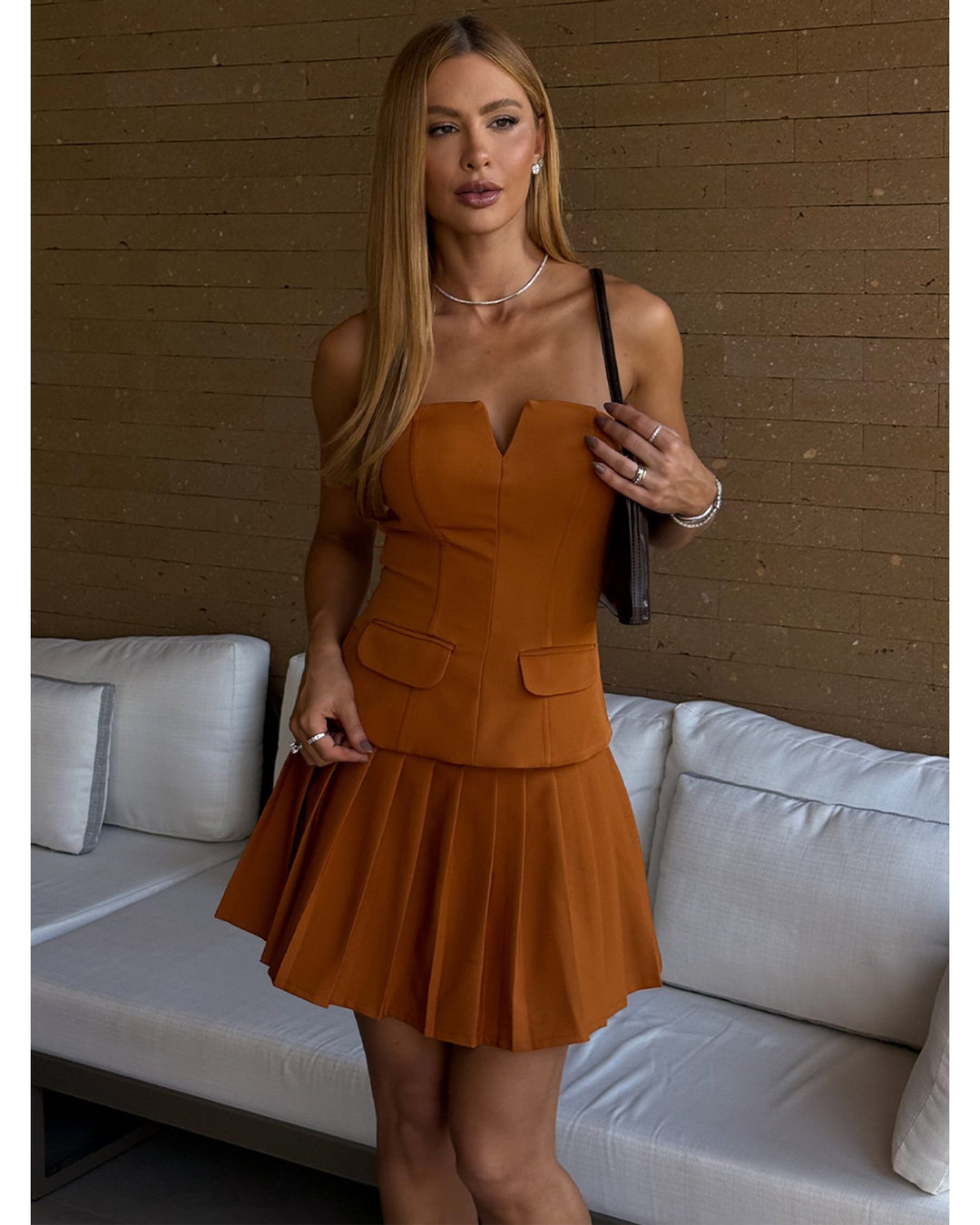 Crepe Skirt + Strapless Blouse Set