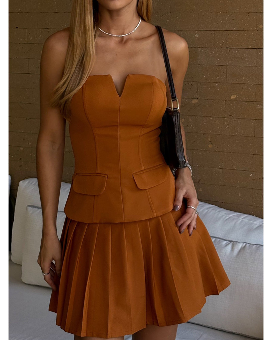 Crepe Skirt + Strapless Blouse Set