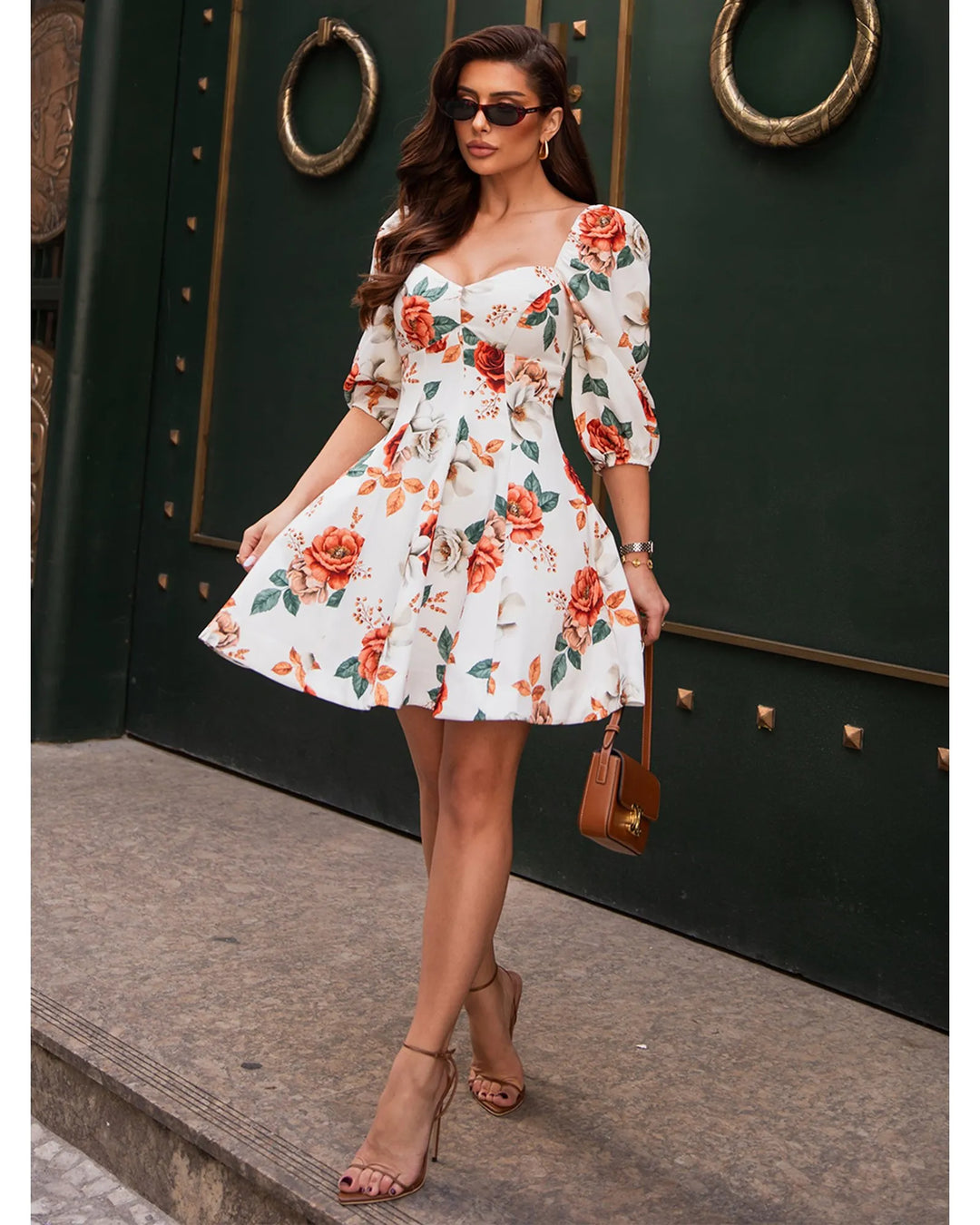 Short Floral Godet Dress