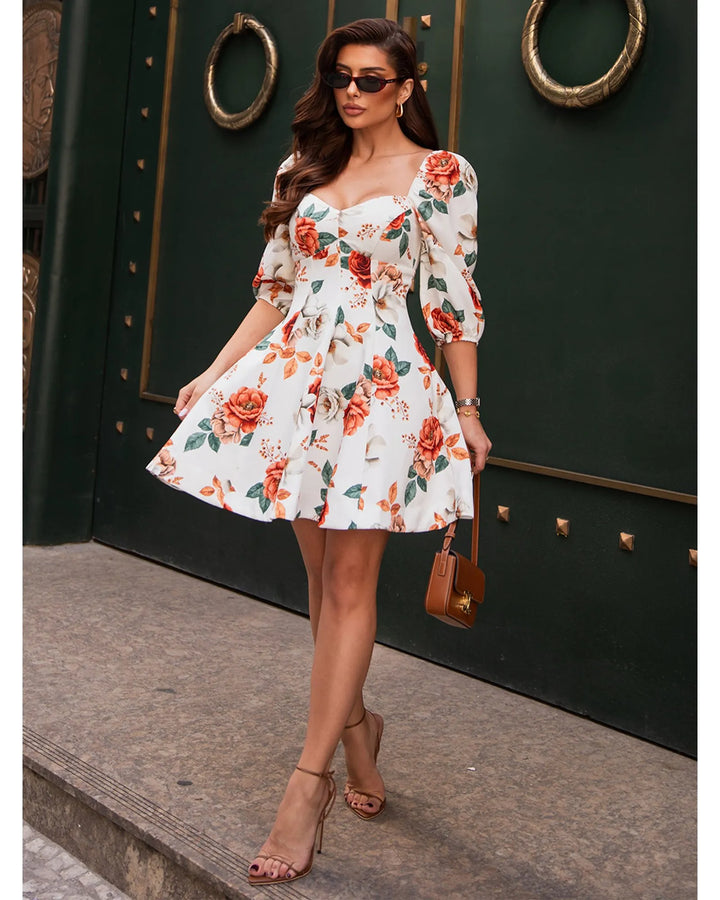 Short Floral Godet Dress