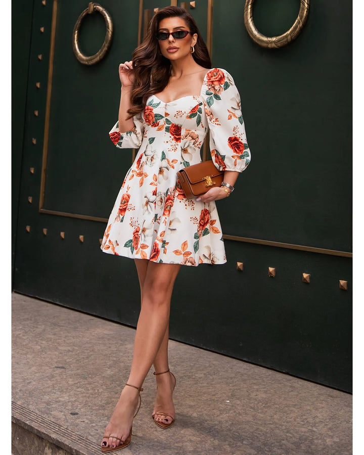 Short Floral Godet Dress