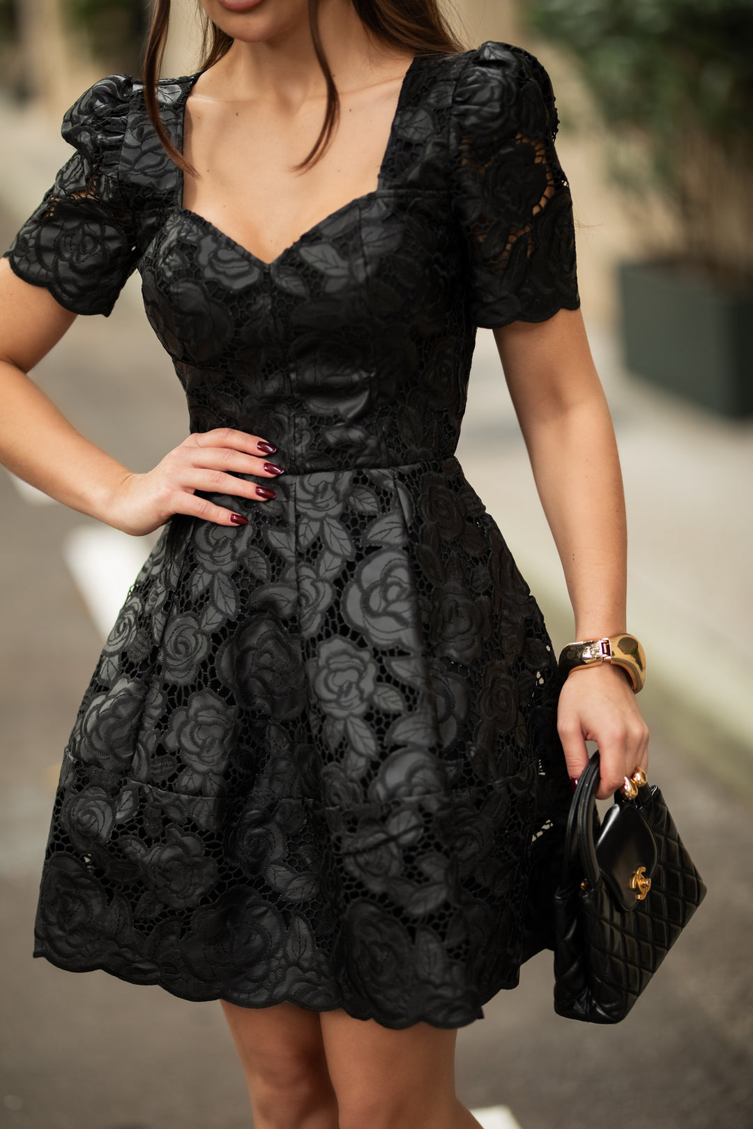 short black dress with roses Black Lace Embroidered Mini Dress - All Dresses