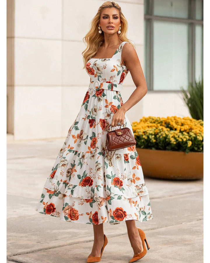 Floral Ruched Midi Dress